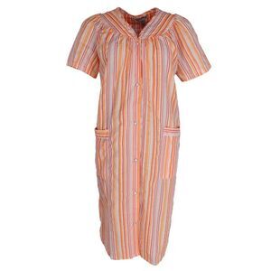 Elegant Emily Women's Plus Size Snap Front Striped Duster Gown